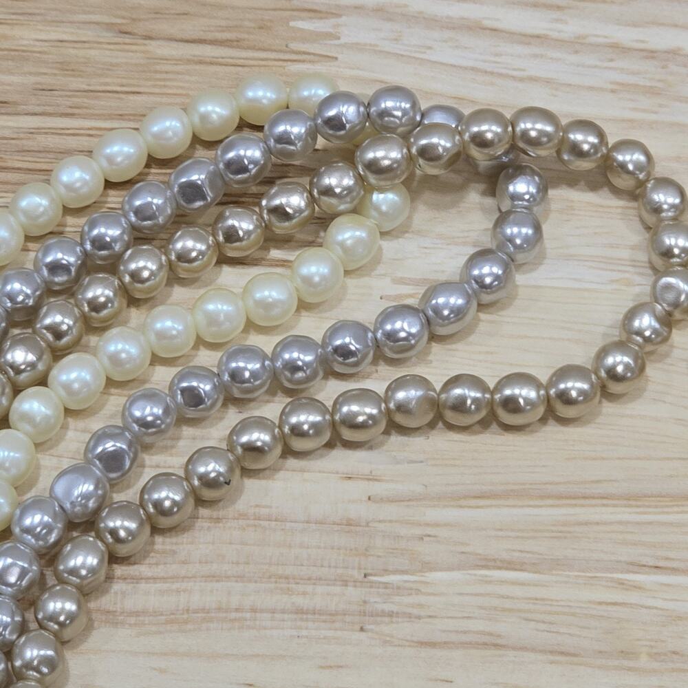 Coquette Vintage Napier Champagne Cream Grey Pearl Triple Strand Beaded Necklace